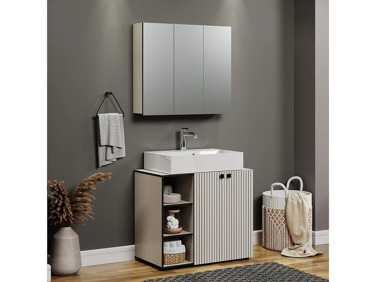Badkamerkast met spiegel en 3 deuren L90 cm - PUREBLISS