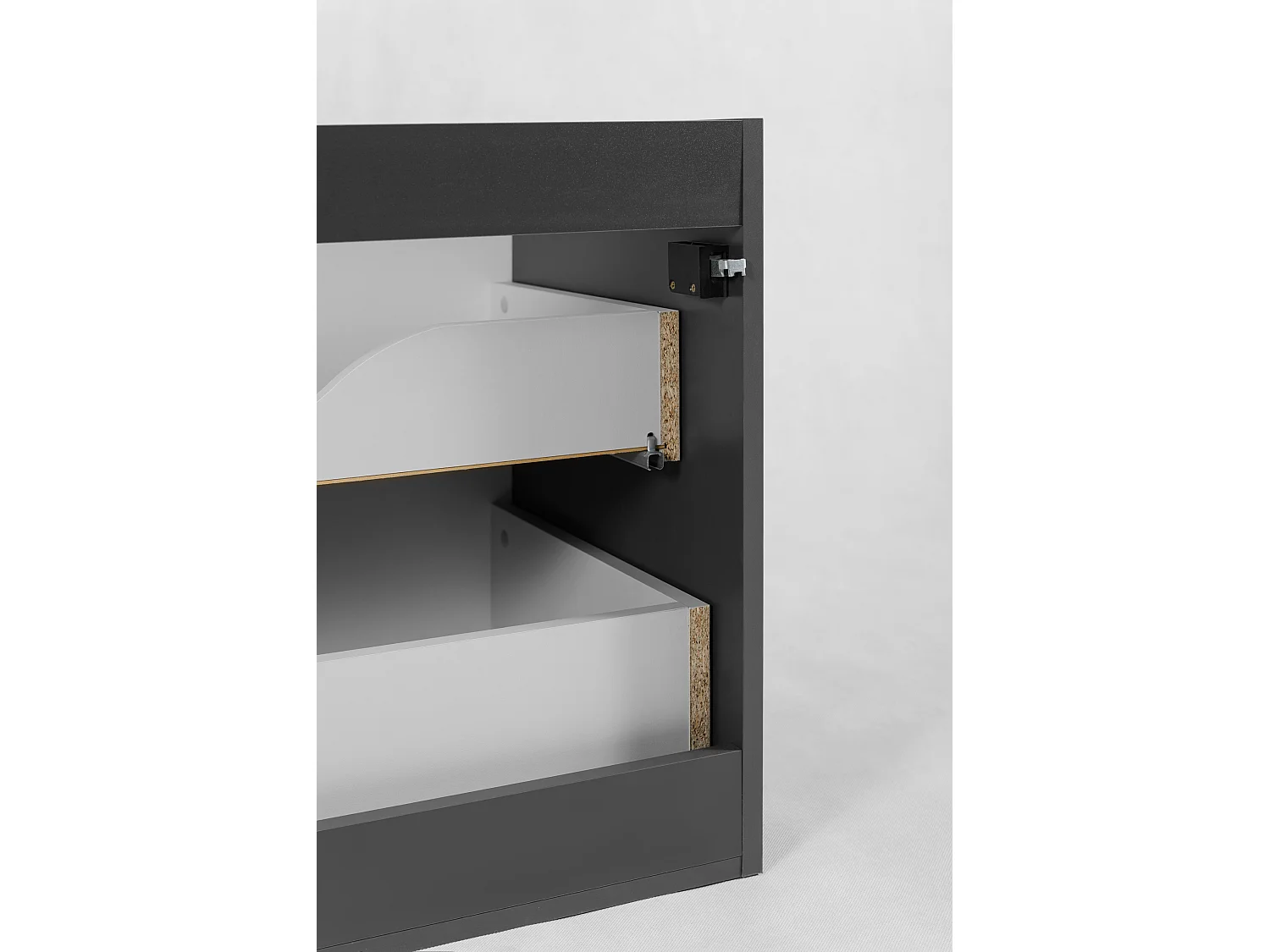 Wall-hung bathroom cabinet 60 cm with drawers, dark grey body + craft oak worktop, with handles, 60 x 46 x 58.6 cm