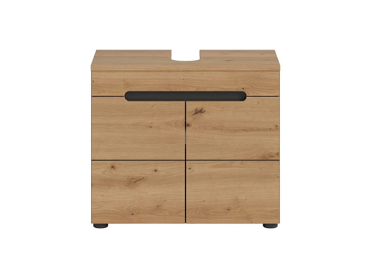 Meuble sous lavabo 2 portes effet chêne et gris L63 cm - ENO