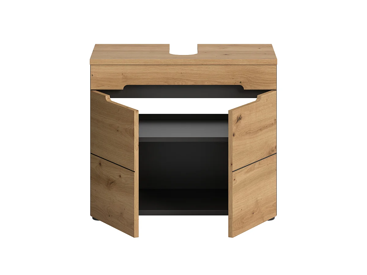 Meuble sous lavabo 2 portes effet chêne et gris L63 cm - ENO