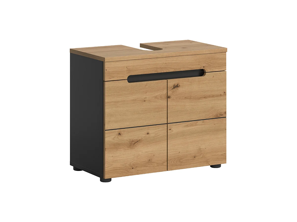 Meuble sous lavabo 2 portes effet chêne et gris L63 cm - ENO