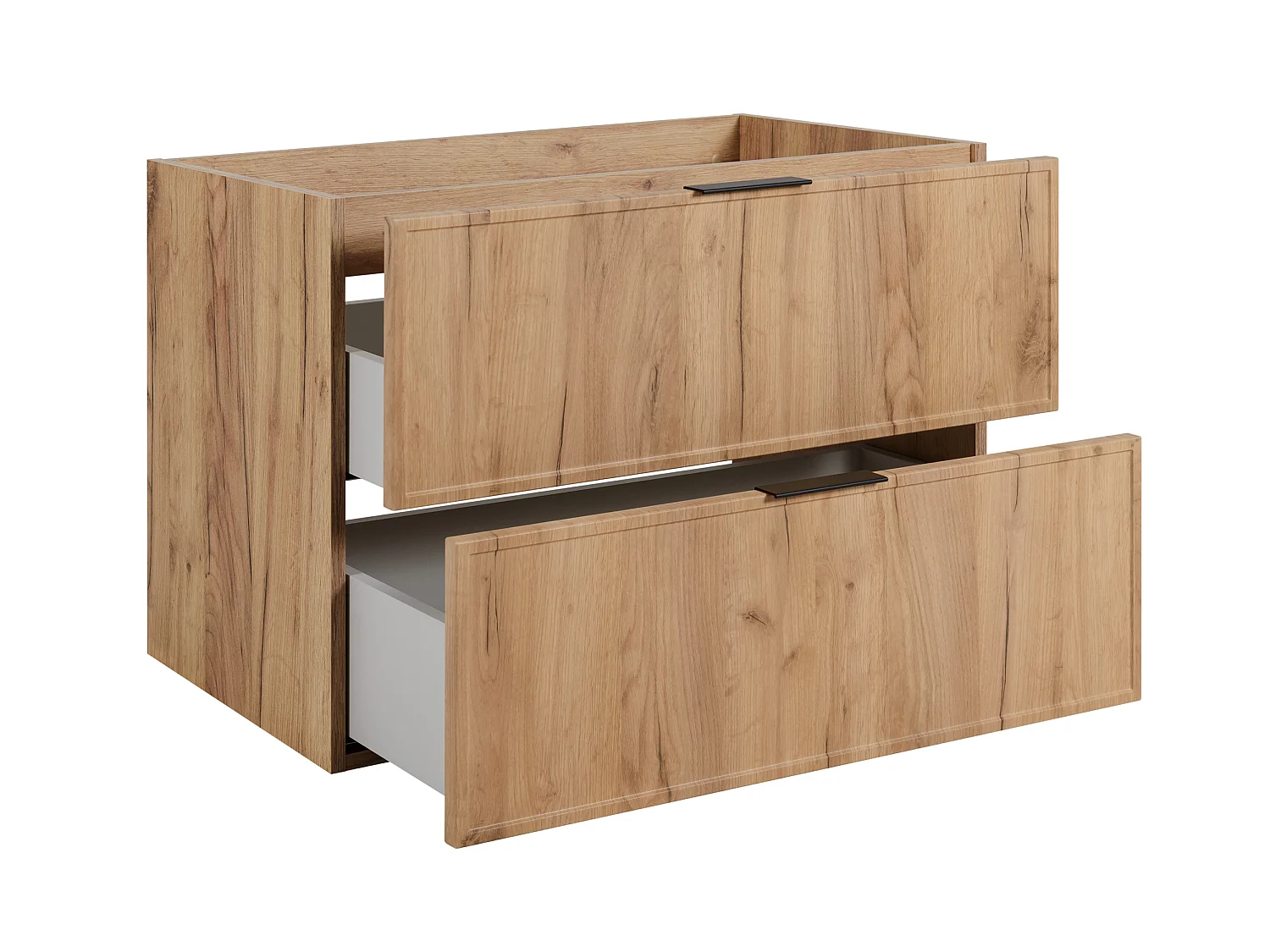 Mueble de baño suspendido 80 con cajones, color roble craft + encimera en negro, con tiradores, 80 x 46 x 58,6 cm