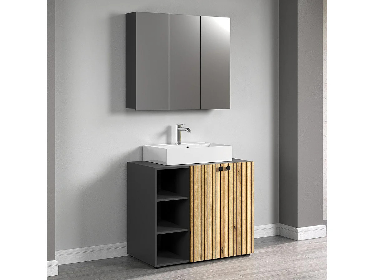 Badkamerkast met spiegel en 3 deuren L90 cm - PUREBLISS
