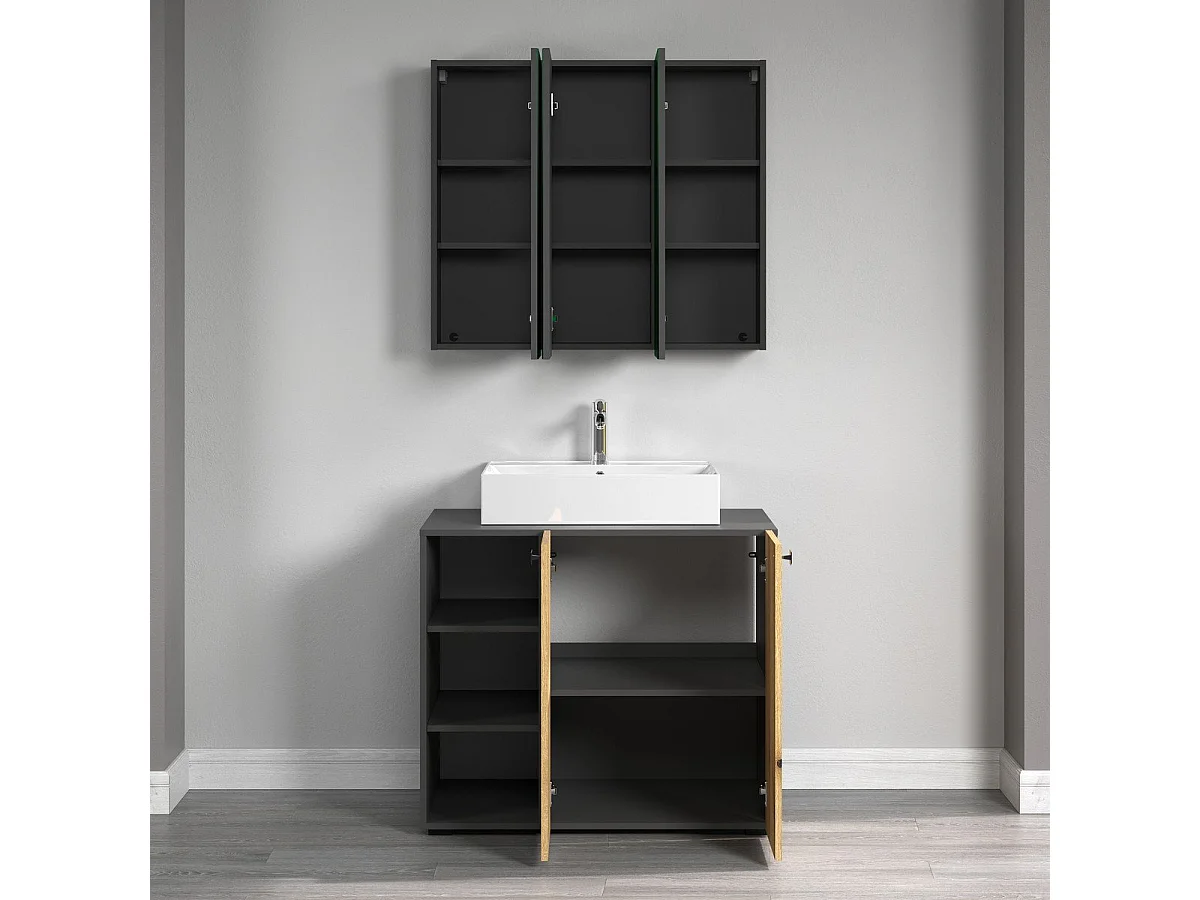 Badkamerkast met spiegel en 3 deuren L90 cm - PUREBLISS