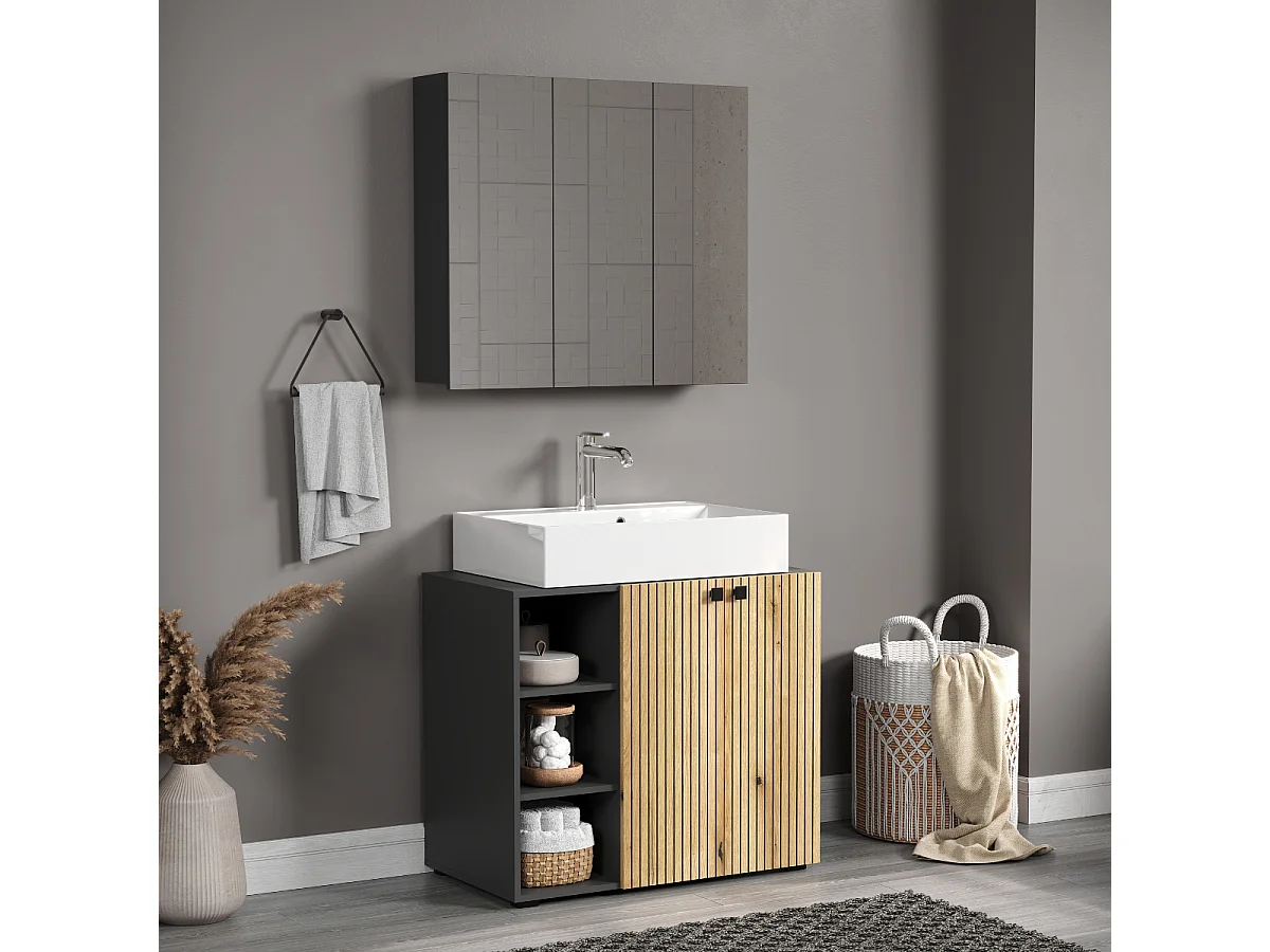 Badkamerkast met spiegel en 3 deuren L90 cm - PUREBLISS