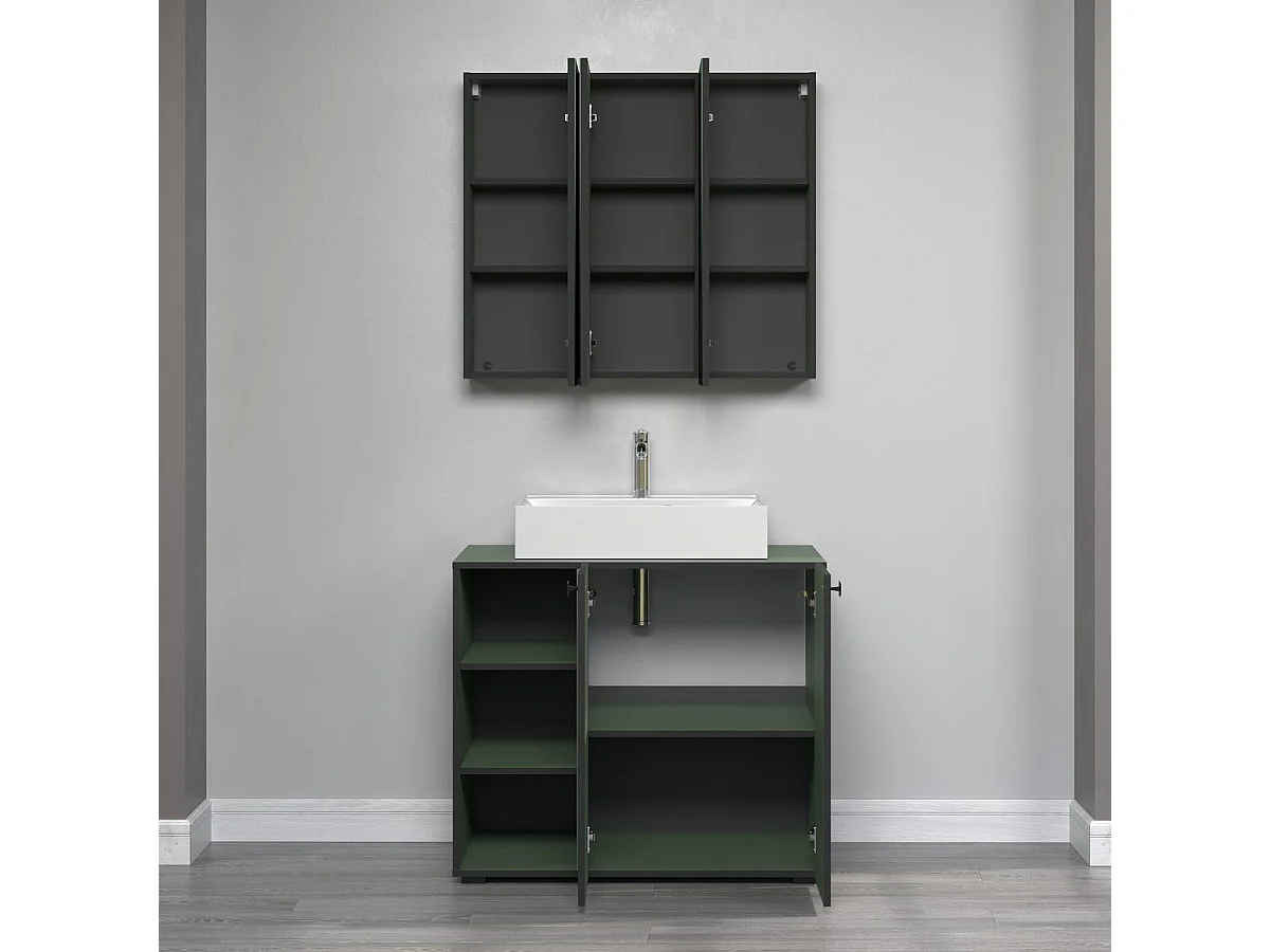 Badkamerkast met spiegel en 3 deuren L90 cm - PUREBLISS