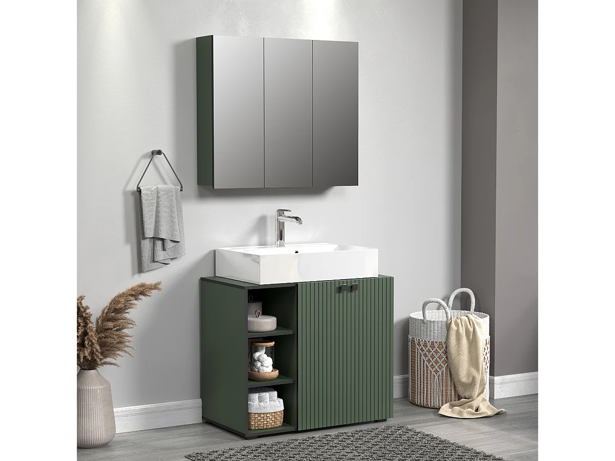 Badkamerkast met spiegel en 3 deuren L90 cm - PUREBLISS