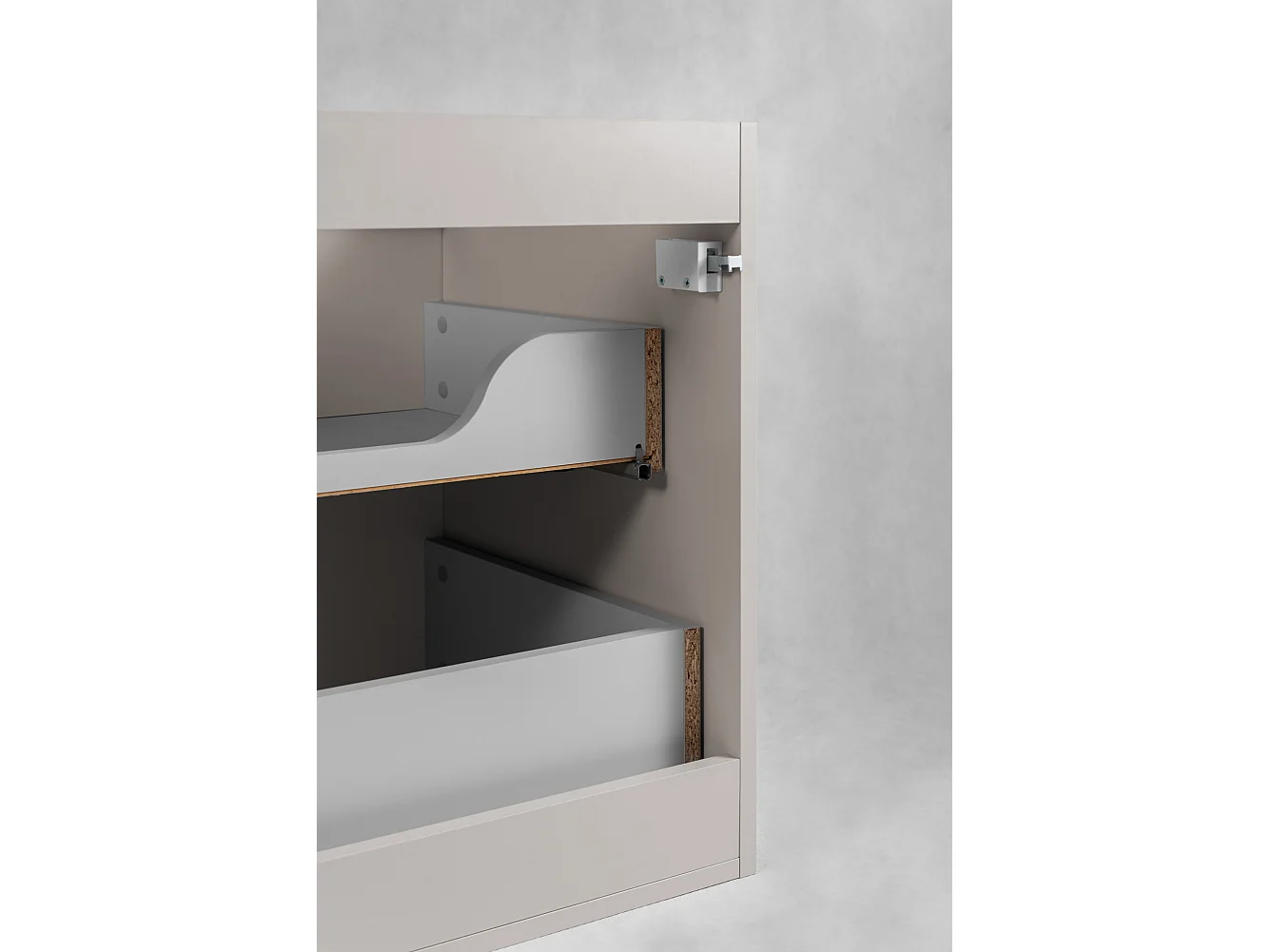 Væghængt badeværelsesskab 80 med skuffer, korpus: kashmir + bordplade: Bianco marmor, 80 x 46 x 58,6 cm