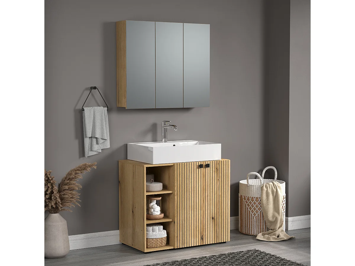 Badkamerkast met spiegel en 3 deuren L90 cm - PUREBLISS