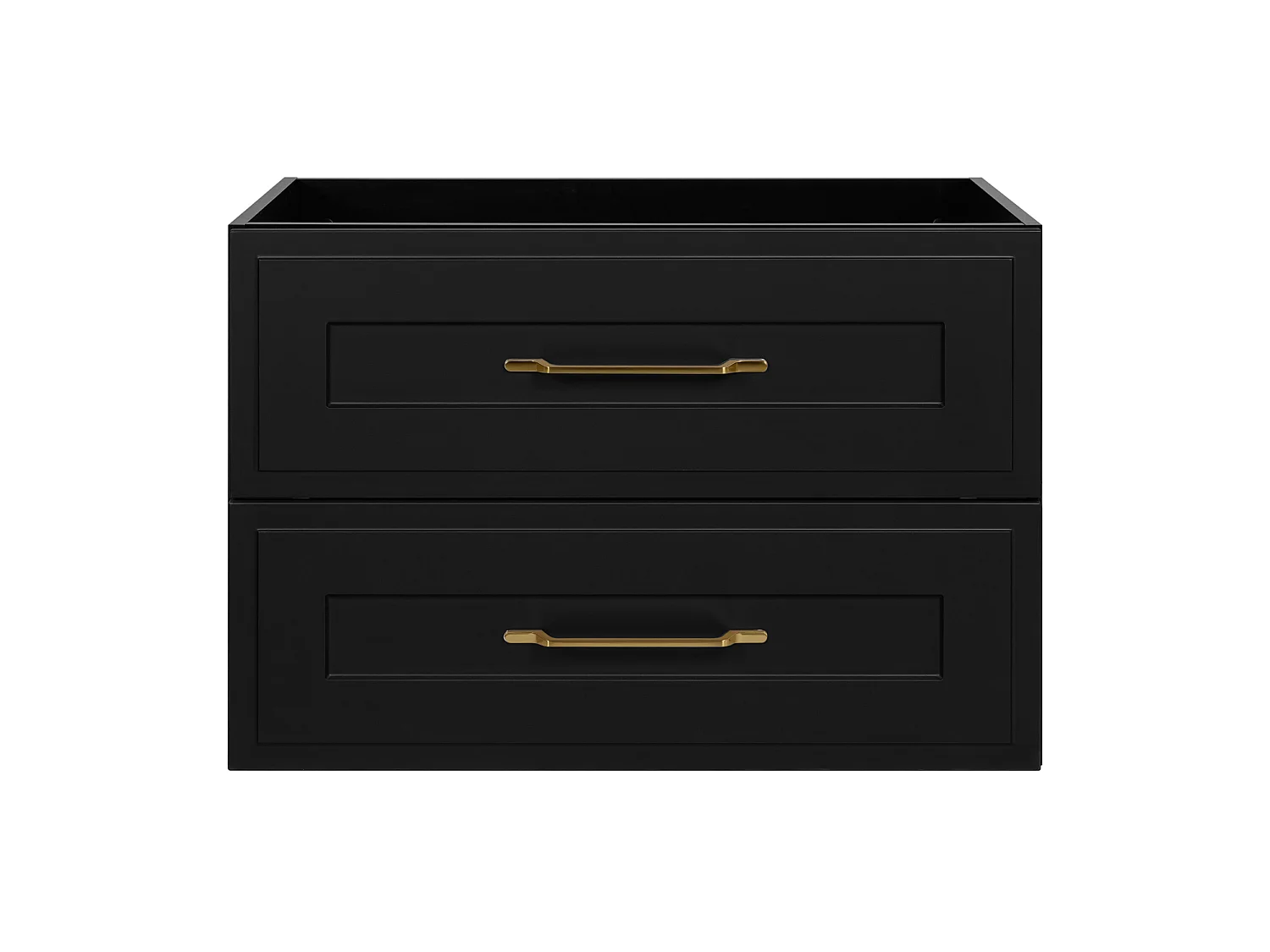 Væghængt badeværelsesskab 80 med skuffer, korpus: sort + bordplade: Black Royal marmor, greb: guld, 80 x 46 x 58,6 cm