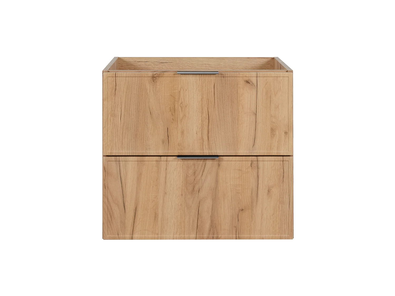 Mueble de baño suspendido 60 con cajones, color roble craft + encimera en negro, con tiradores, 60 x 46 x 58,6 cm