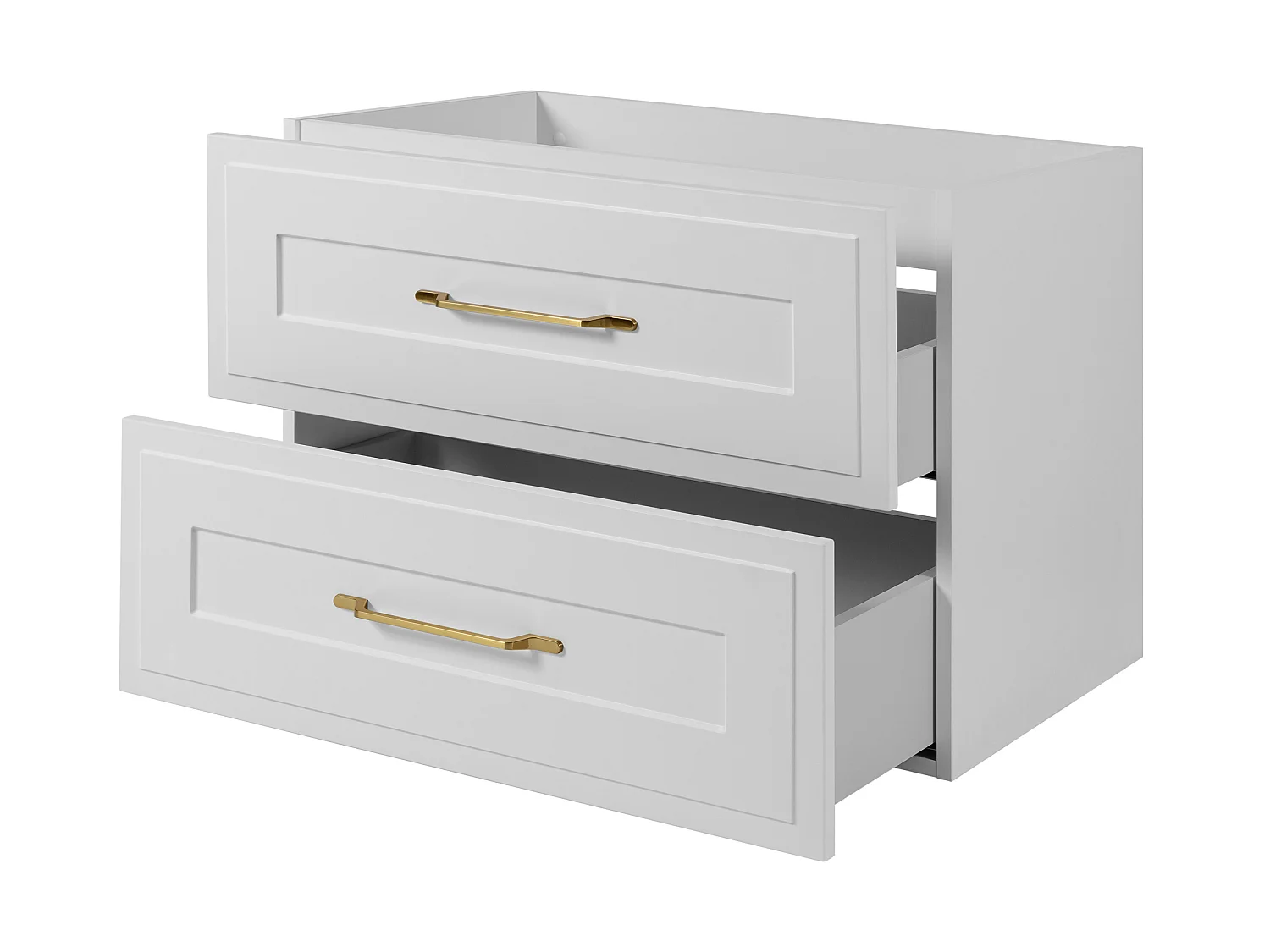 Væghængt badeværelsesskab 80 med skuffer, korpus: hvid + bordplade: lys eg, greb: guld, 80 x 46 x 58,6 cm