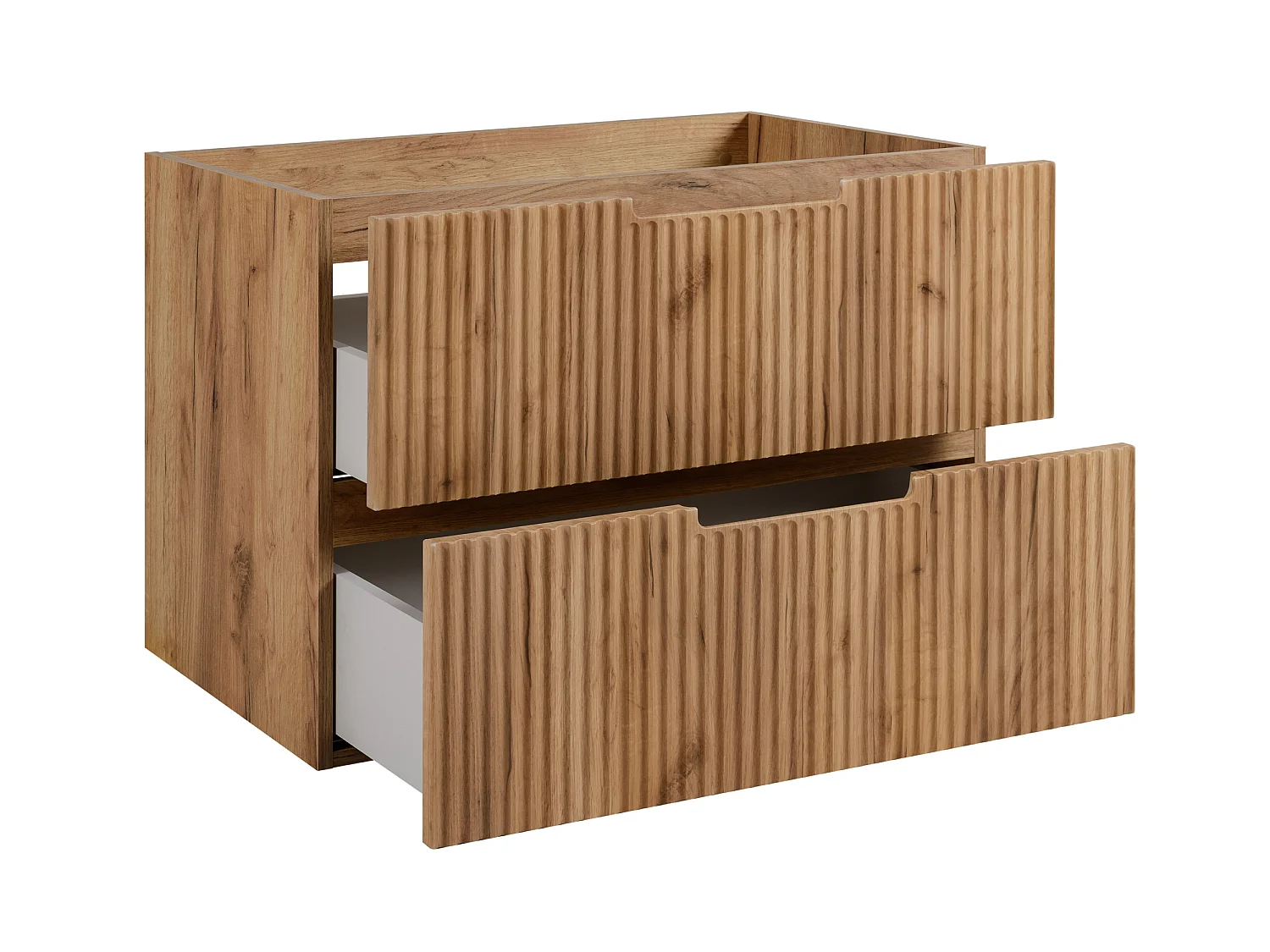 Væghængt badeværelsesskab 80 med skuffer, korpus: craft eg + bordplade: craft eg, med greb, 80 x 46 x 58,6 cm