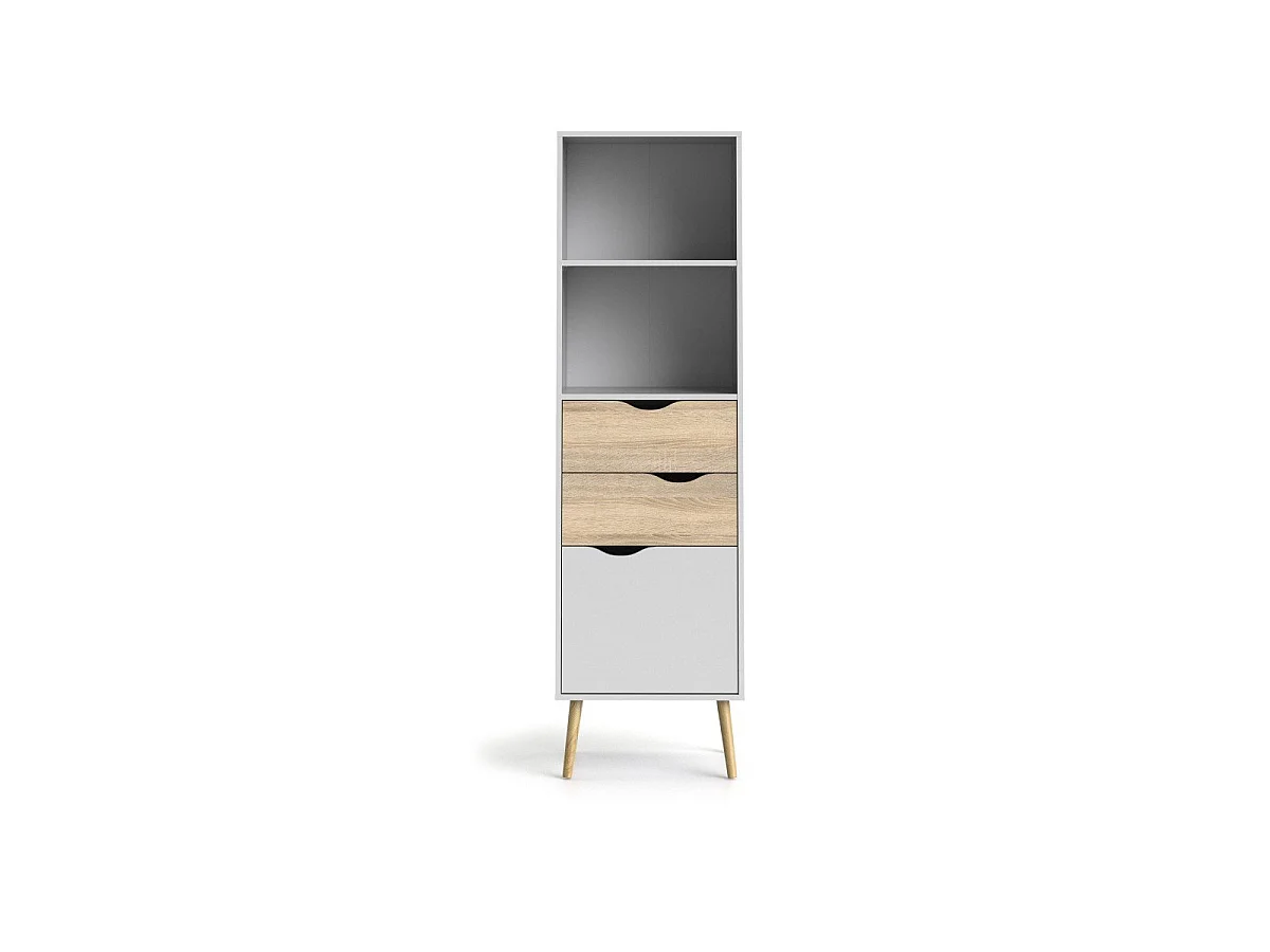 2-drawer, 1-door shelf, white and oak finish, H171.3 cm - BILLUND
