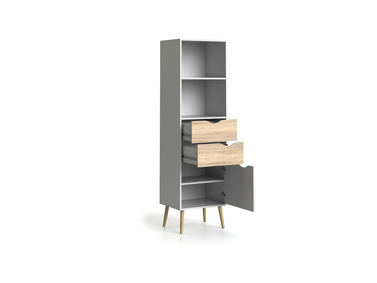 2-drawer, 1-door shelf, white and oak finish, H171.3 cm - BILLUND