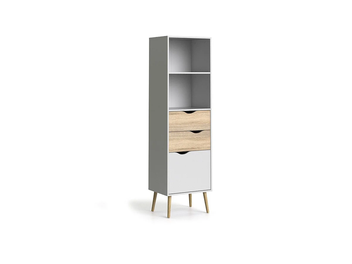 2-drawer, 1-door shelf, white and oak finish, H171.3 cm - BILLUND