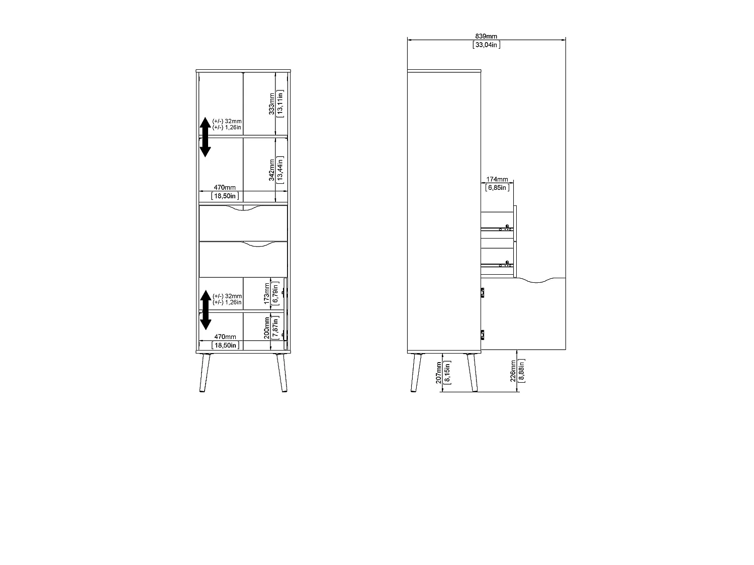 2-drawer, 1-door shelf, white and oak finish, H171.3 cm - BILLUND