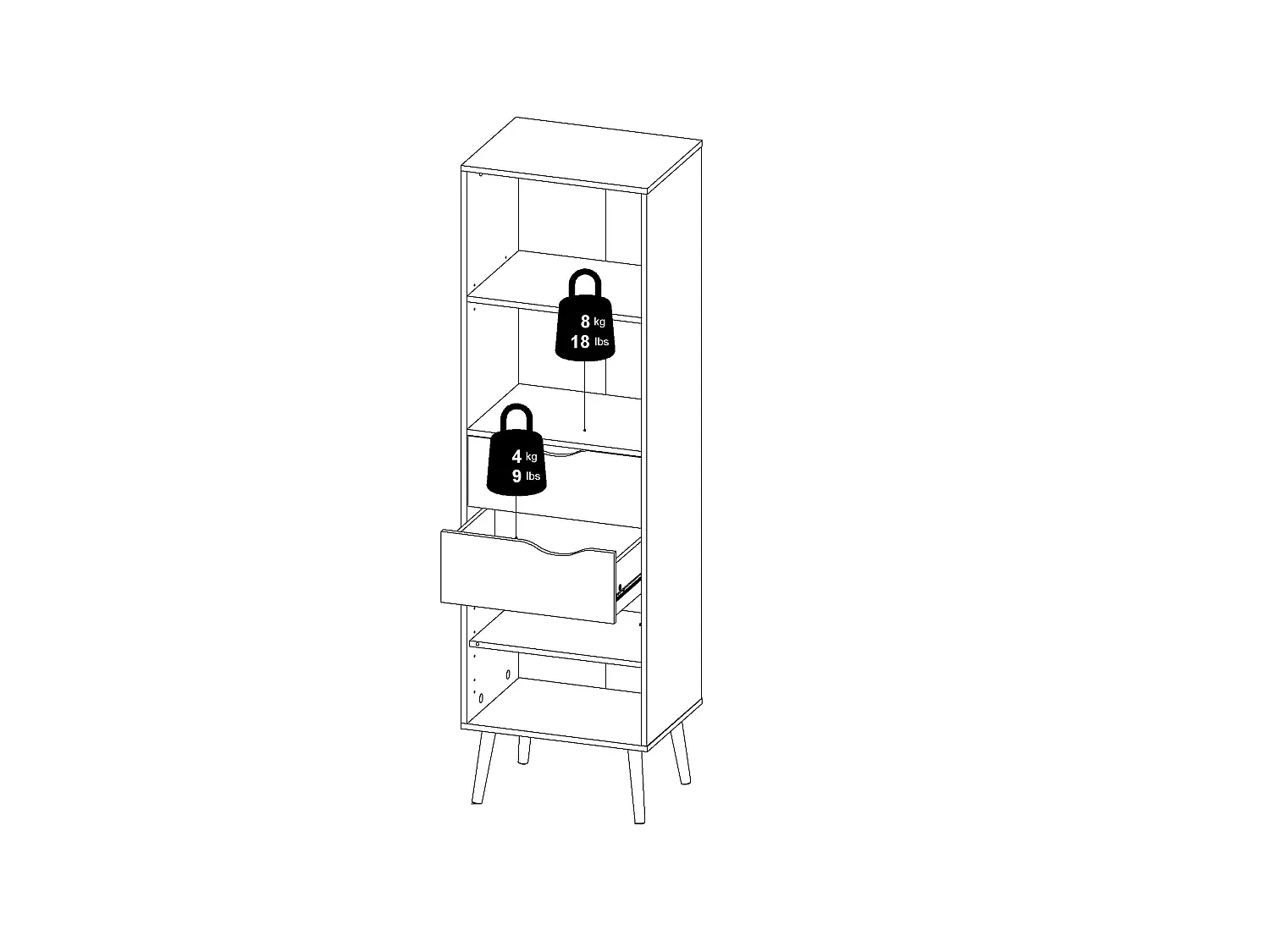 2-drawer, 1-door shelf, white and oak finish, H171.3 cm - BILLUND