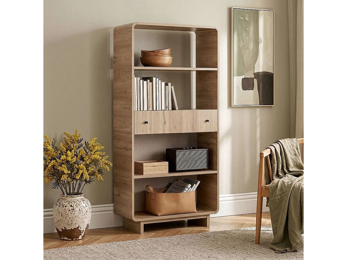 Etagère 1 tiroir, 4 niches ouvertes avec bords arrondis H154 cm - CELENA