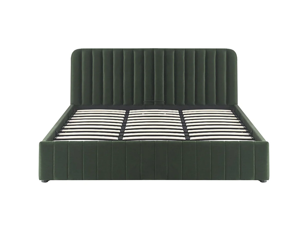 Ensemble Lit coffre adulte 180x200cm avec tête de lit en velours vert kaki - Ava + Matelas mémoire de forme - Memo HR