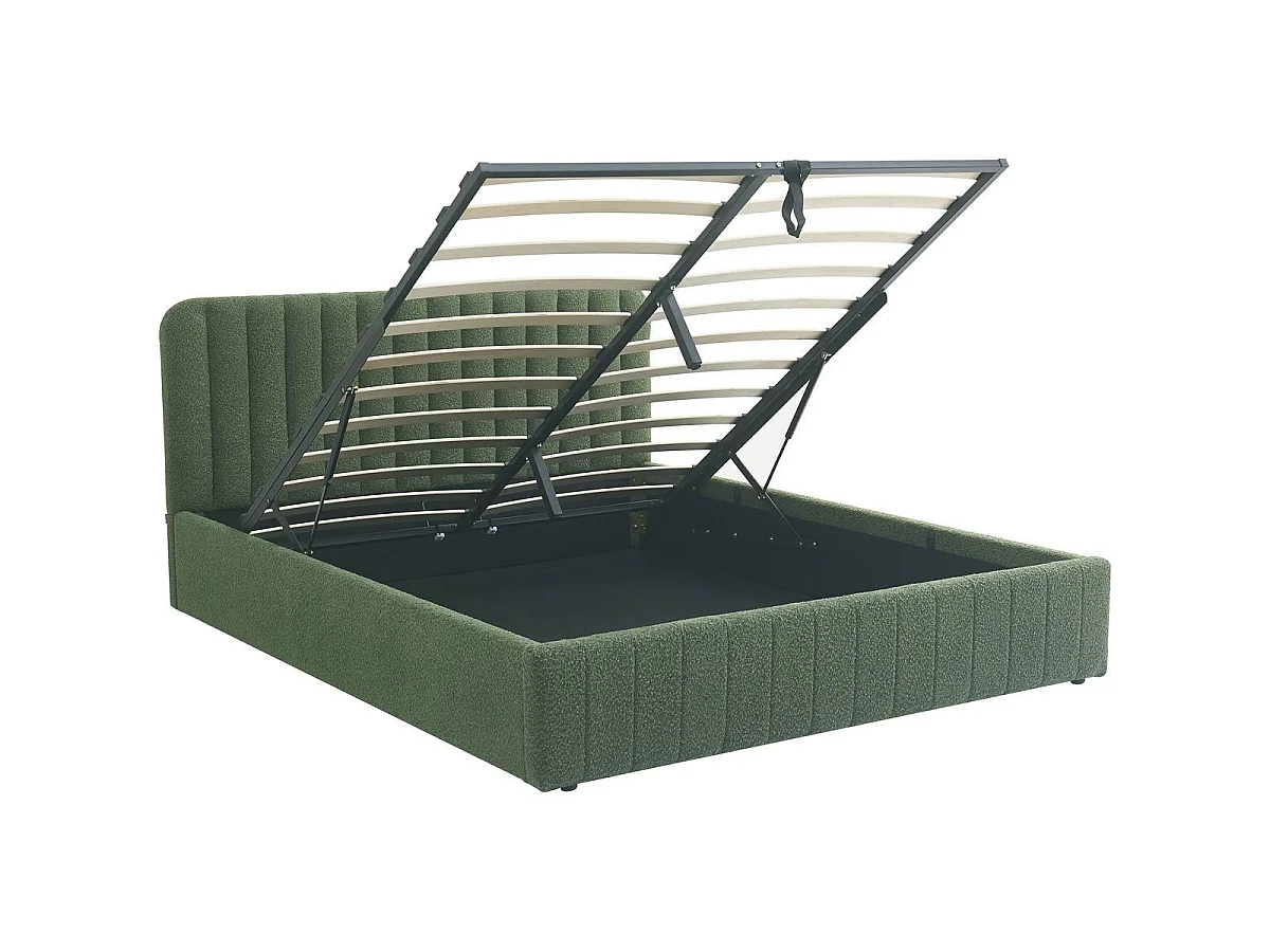 Ensemble Lit coffre adulte 160x200cm avec tête de lit en tissu bouclé vert - Ava + Matelas mémoire de forme - Memo HR