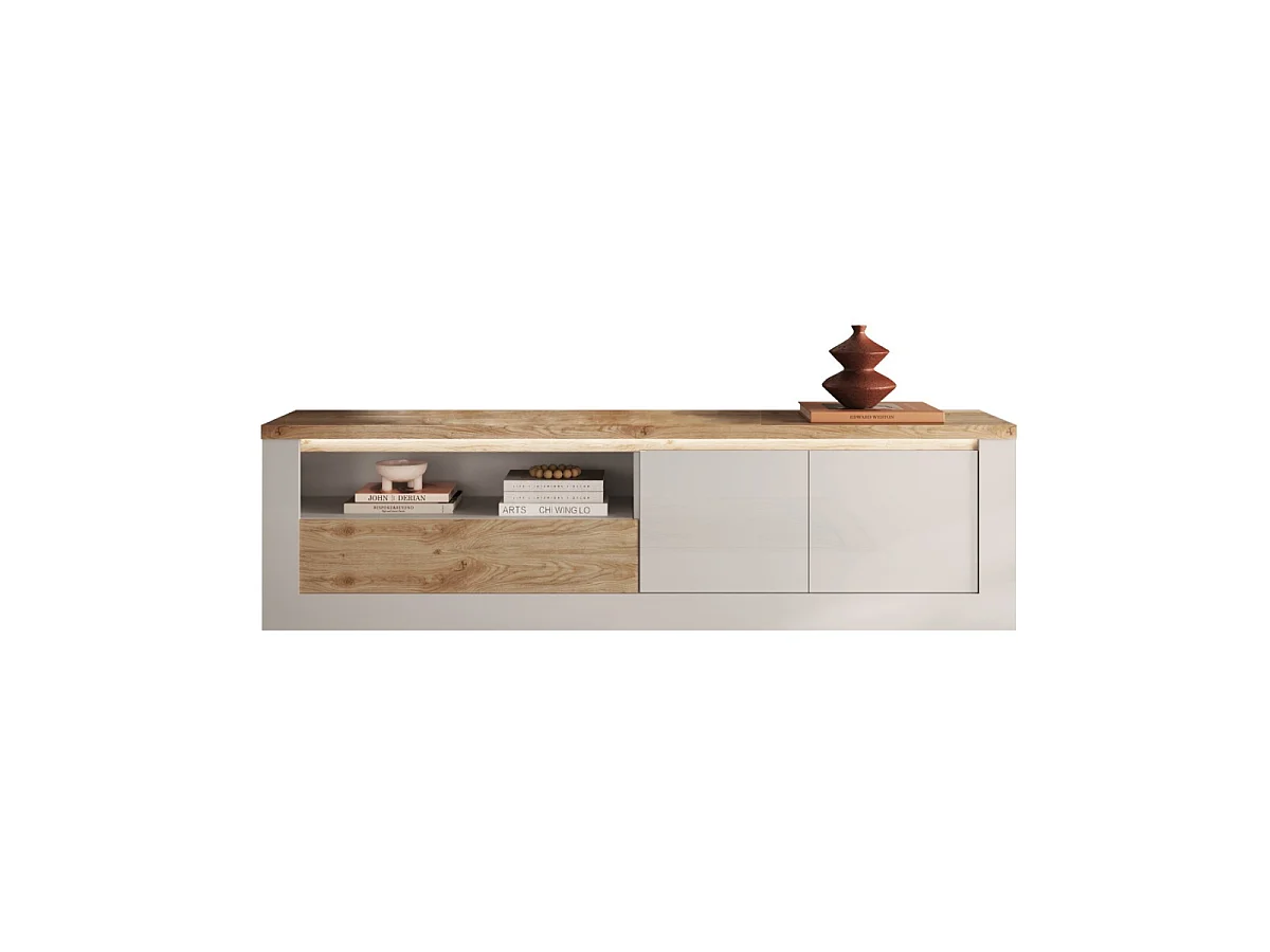 Mobile TV 2 ante con illuminazione effetto bianco e rovere L207 cm - ISCHIA