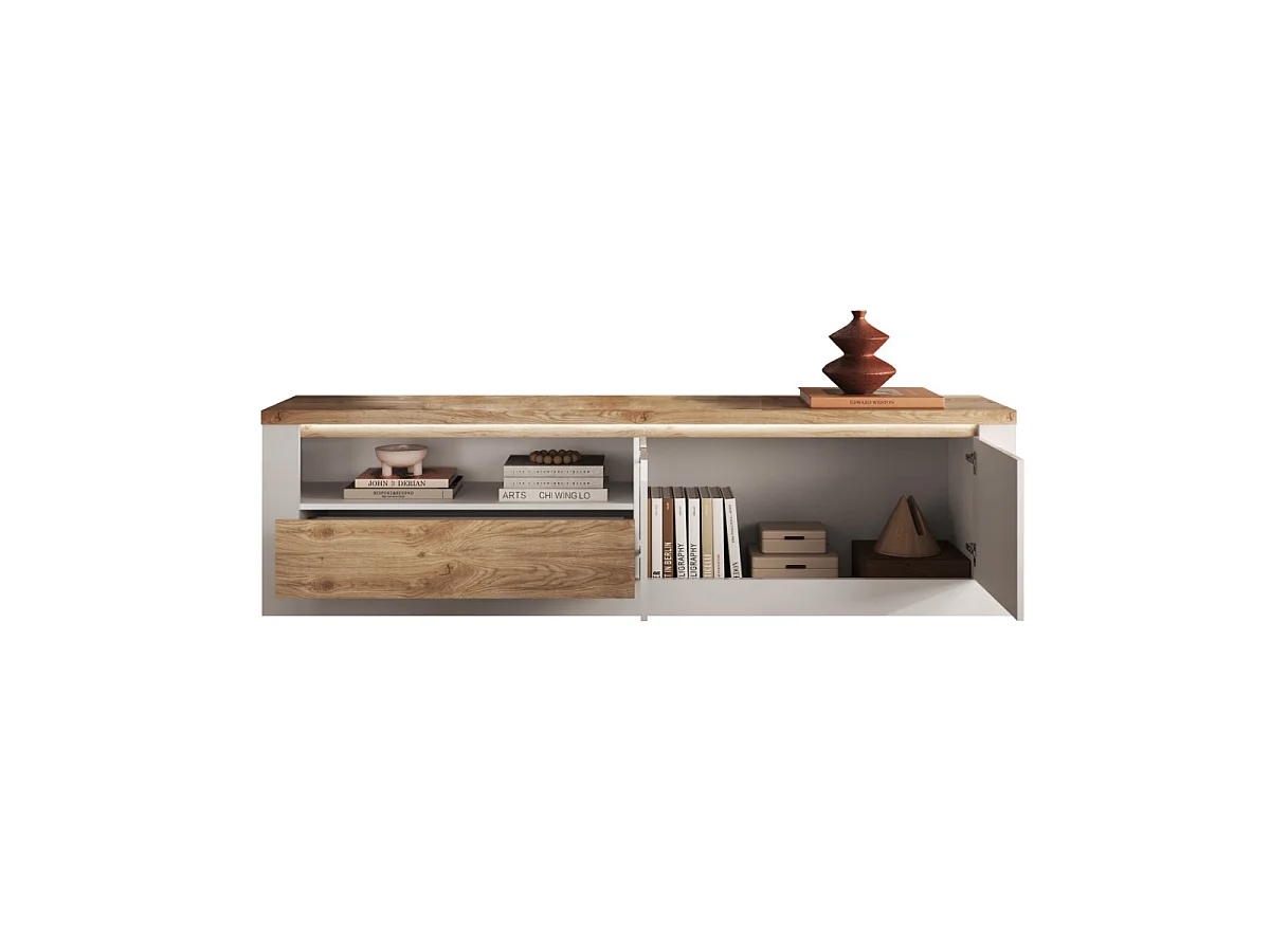 Mobile TV 2 ante con illuminazione effetto bianco e rovere L207 cm - ISCHIA