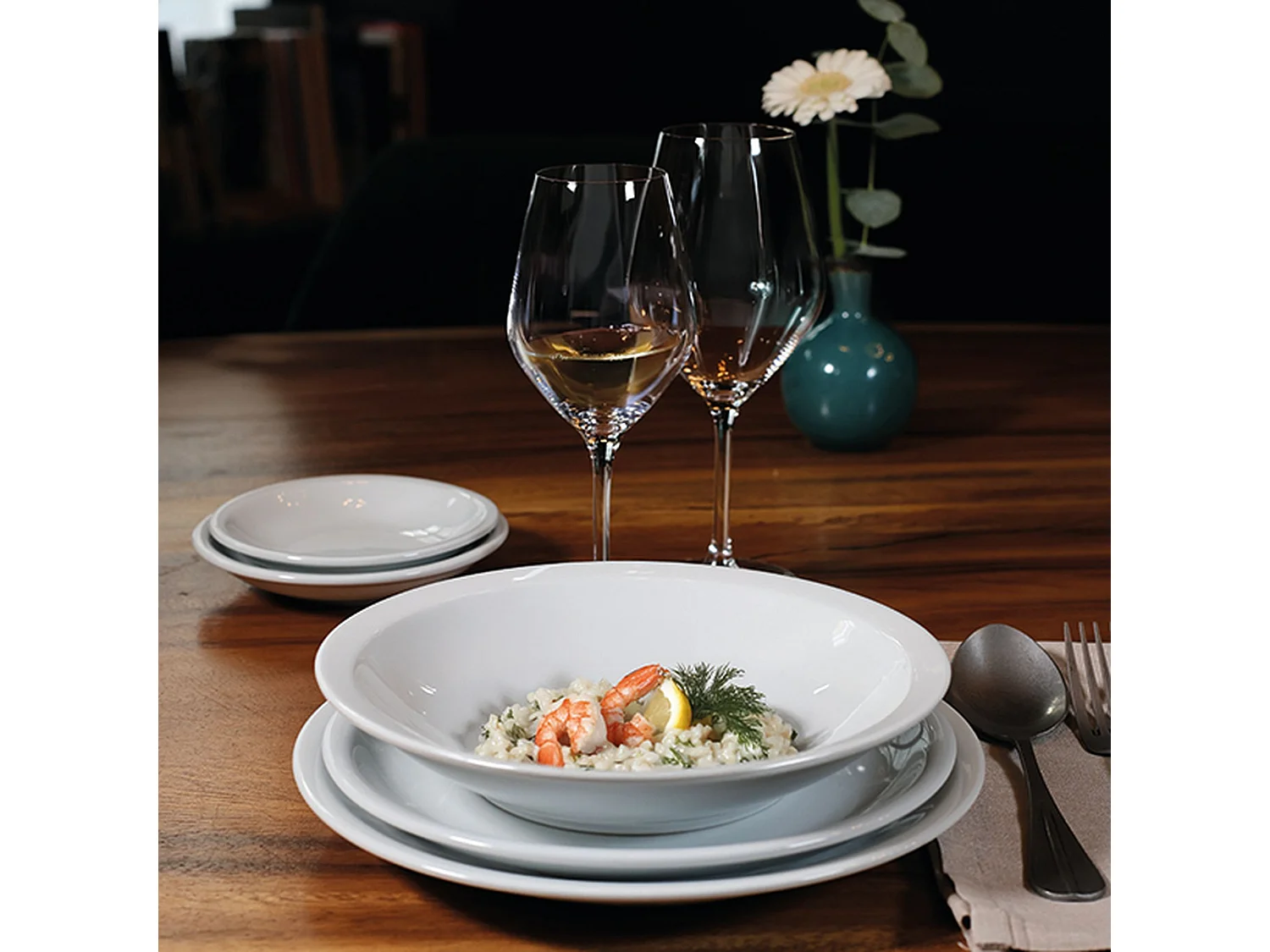 Ogo Living - Lot 6 Assiettes Plates Omega 24.5cm En Porcelaine Blanche