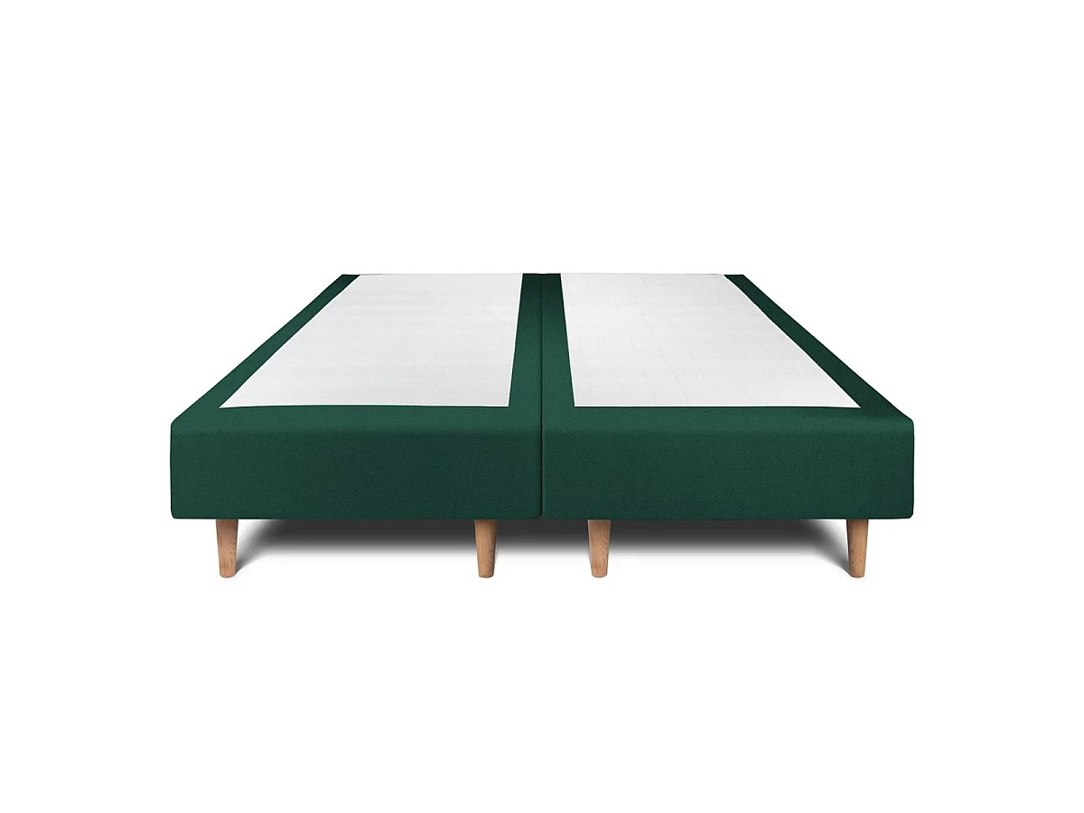 Lit 200x200cm avec tête de lit tapissier velours et double sommier tapissier vert - Hauteur totale : 35cm
