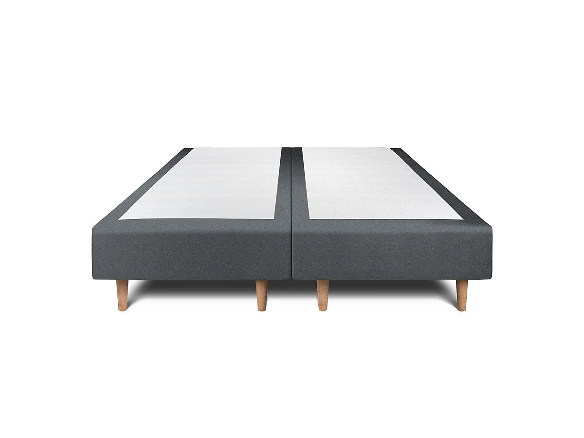 Lit 160x200cm avec tête de lit tapissier velours et double sommier tapissier gris anthracite - Hauteur totale : 35cm