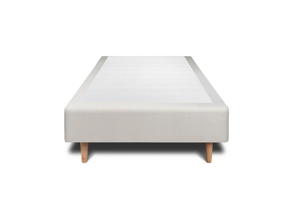 Lit 90x190cm avec tête de lit tapissier velours et sommier tapissier gris clair - Hauteur totale : 35cm
