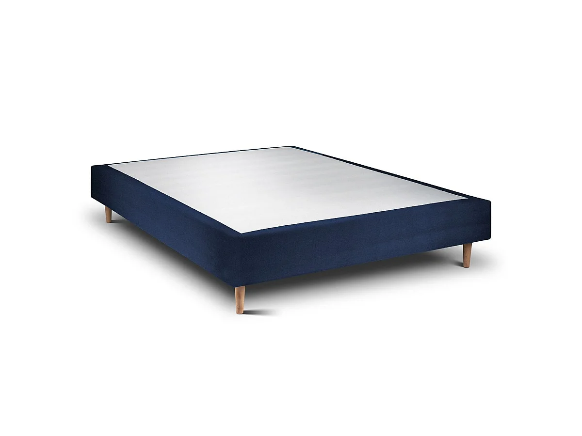 Lit 140x200cm avec tête de lit tapissier velours et sommier tapissier Bleu - Hauteur totale : 35cm