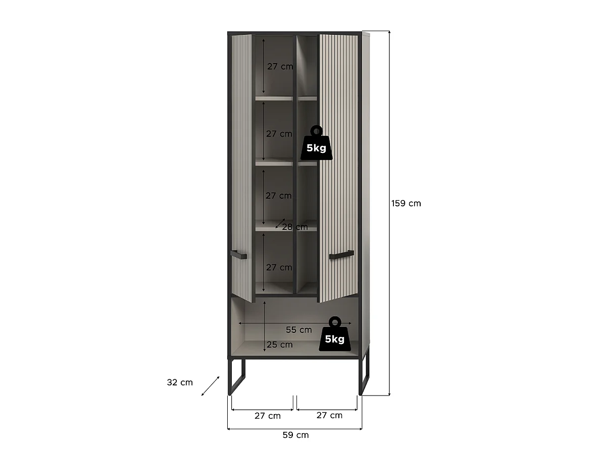 Coluna de casa de banho 2 portas 2 nichos caxemira A159 cm - AURA