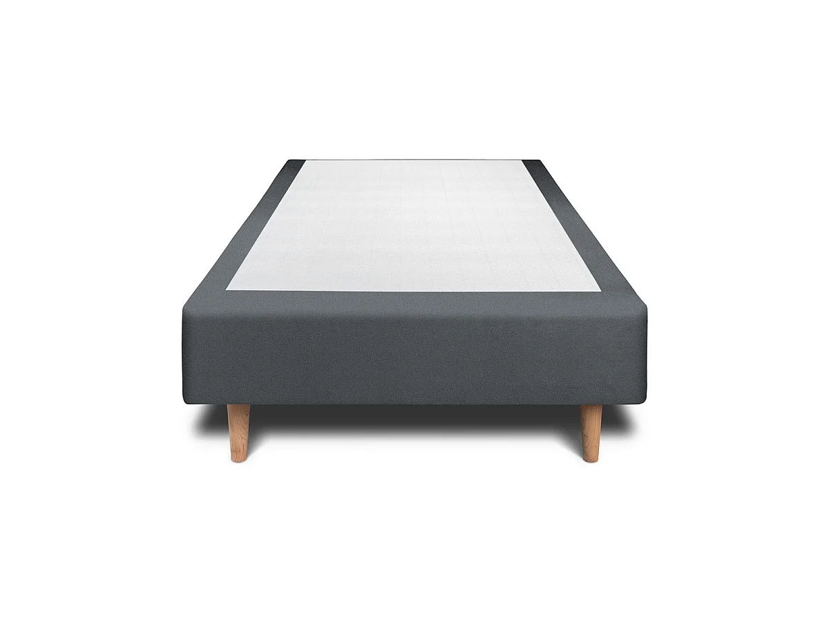 Lit 90x190cm avec tête de lit tapissier velours et sommier tapissier gris anthracite - Hauteur totale : 35cm
