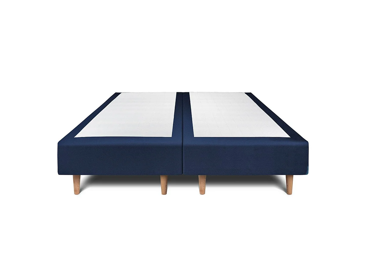 Lit 200x200cm avec tête de lit tapissier velours et double sommier tapissier bleu - Hauteur totale : 35cm