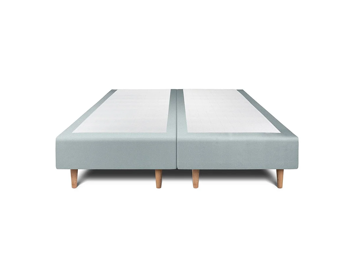 Lit 200x200cm avec tête de lit tapissier velours et double sommier tapissier gris bleuté - Hauteur totale : 35cm