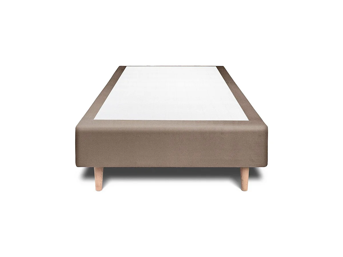 Lit 90x190cm avec tête de lit tapissier velours et sommier tapissier taupe - Hauteur totale : 35cm