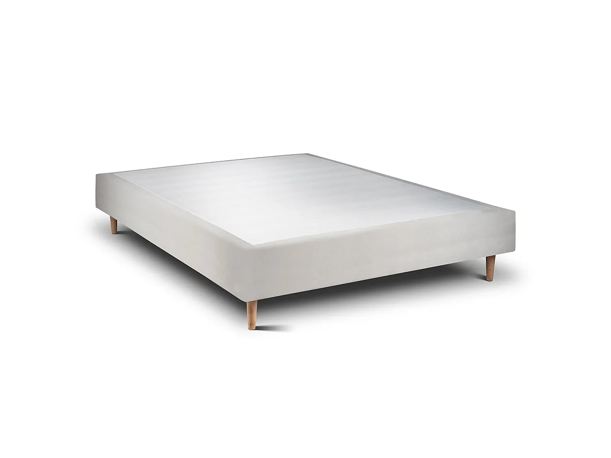 Lit 140x200cm avec tête de lit tapissier velours et sommier tapissier gris clair - Hauteur totale : 35cm