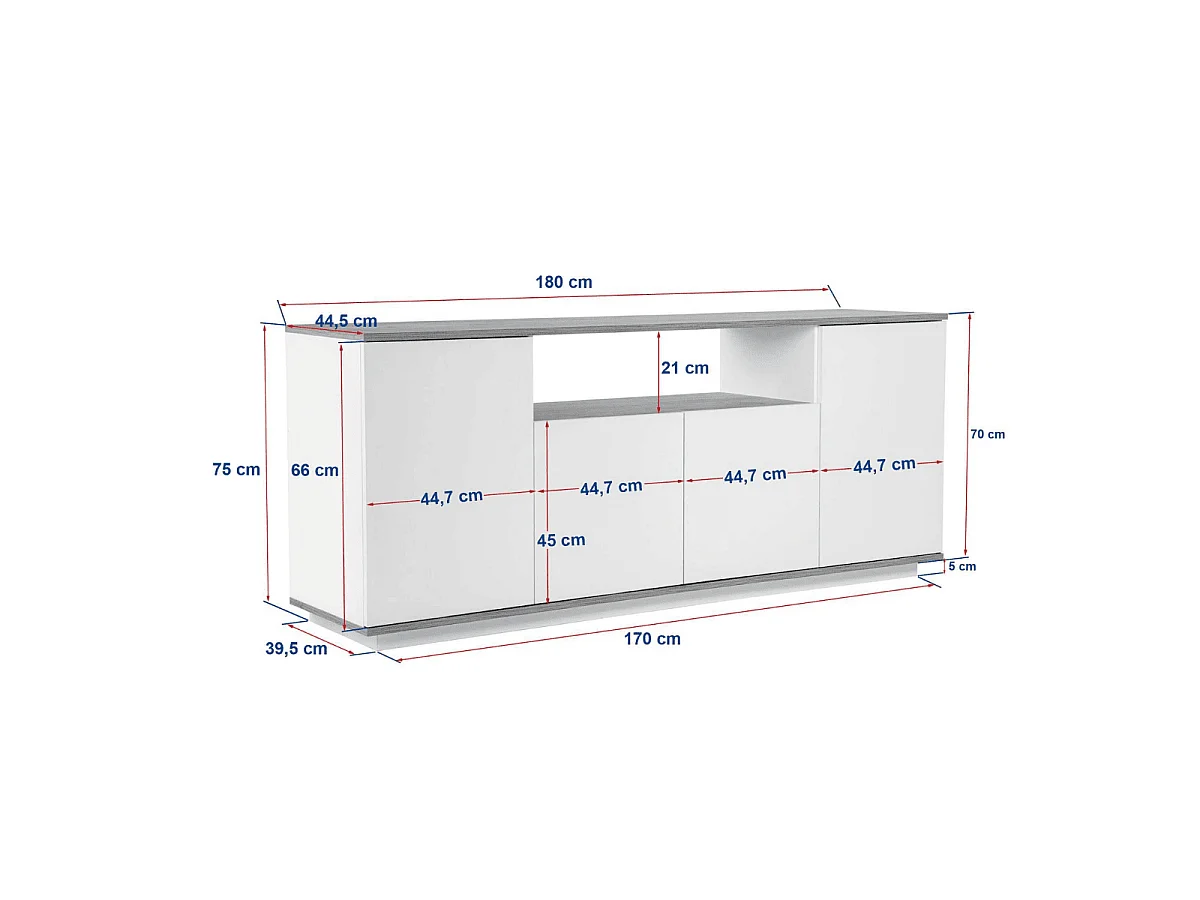 Komoda ARISTA 4-drzwiowa z 1 wnęką centralną o szerokości 180 cm