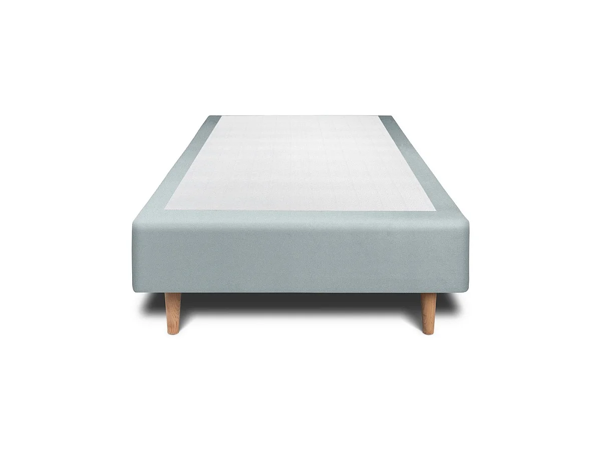 Lit 90x190cm avec tête de lit tapissier velours et sommier tapissier gris bleuté - Hauteur totale : 35cm