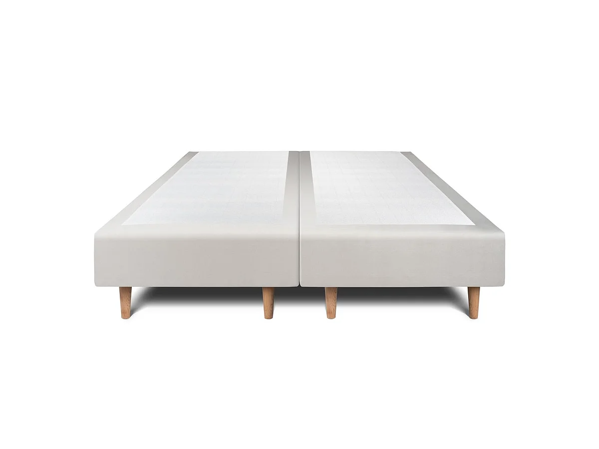 Lit 160x200cm avec tête de lit tapissier velours et double sommier tapissier gris clair - Hauteur totale : 35cm