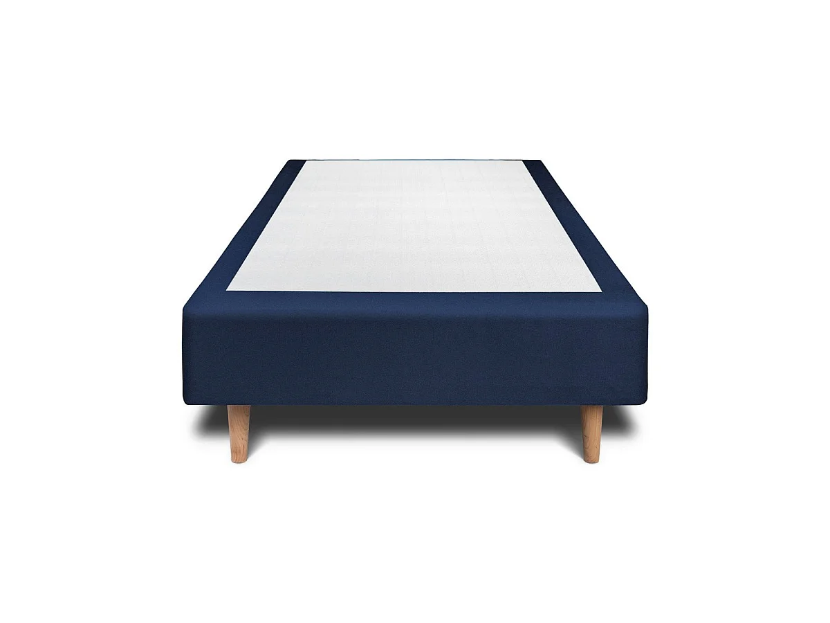 Lit 90x200cm avec tête de lit tapissier velours et sommier tapissier Bleu - Hauteur totale : 35cm