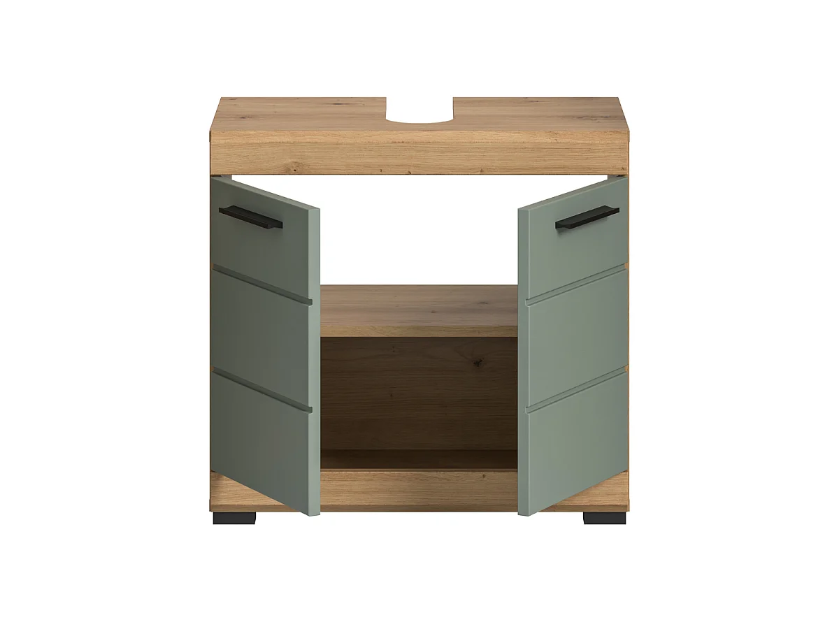 Meuble sous lavabo 2 portes effet chêne et sauge L60 cm - GIO