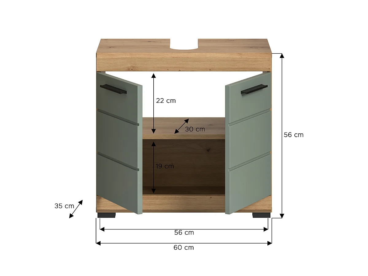 Meuble sous lavabo 2 portes effet chêne et sauge L60 cm - GIO