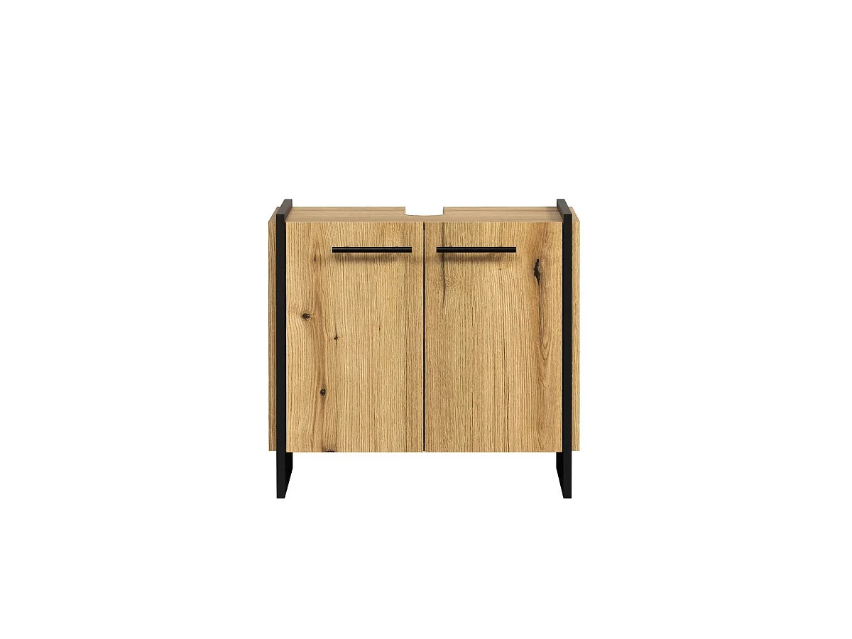 Meuble sous vasque 2 portes décor chêne et noir L60 cm - ELLIE