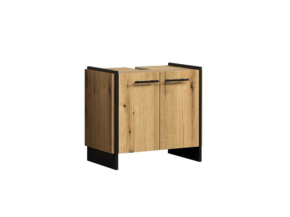 Meuble sous vasque 2 portes décor chêne et noir L60 cm - ELLIE