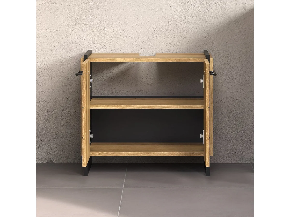 Meuble sous vasque 2 portes décor chêne et noir L60 cm - ELLIE
