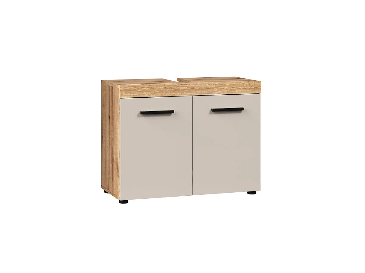 Waschbeckenunterschrank, 2-türig, Eichendekor und Kaschmir L72 cm - MINA