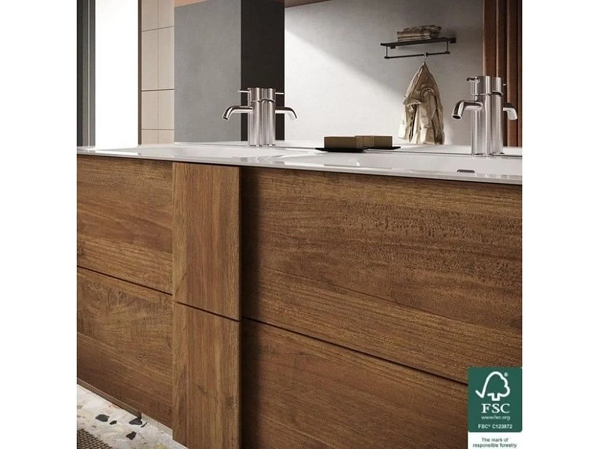 Italiaans Eiken Dubbele Wastafel Badkamermeubel met 2 Laden 122x47x53cm - Duet S