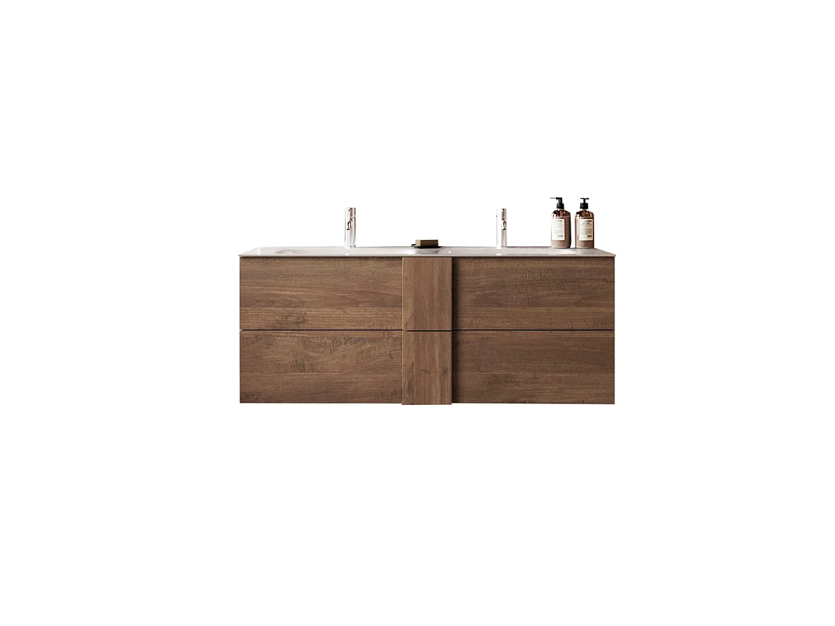 Italiaans Eiken Dubbele Wastafel Badkamermeubel met 2 Laden 122x47x53cm - Duet S